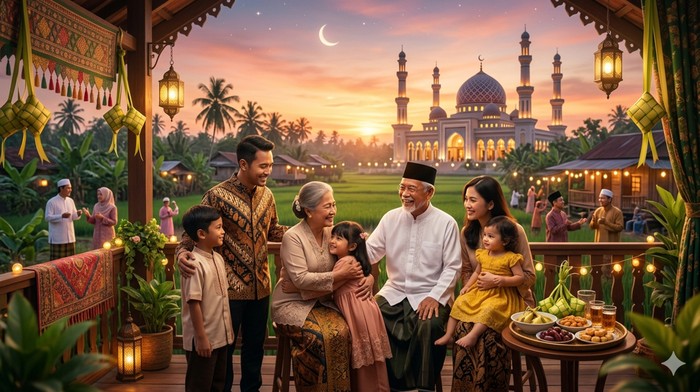 Ilustrasi merayakan hari raya Idul Fitri.