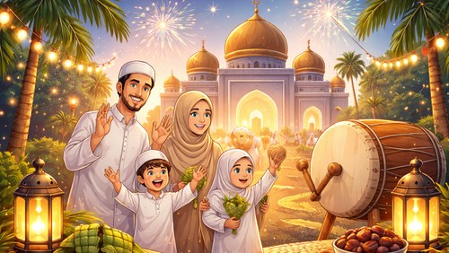 Ilustrasi sholat Idul Fitri.