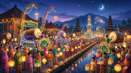 Ilustrasi takbiran keliling Idul Fitri.