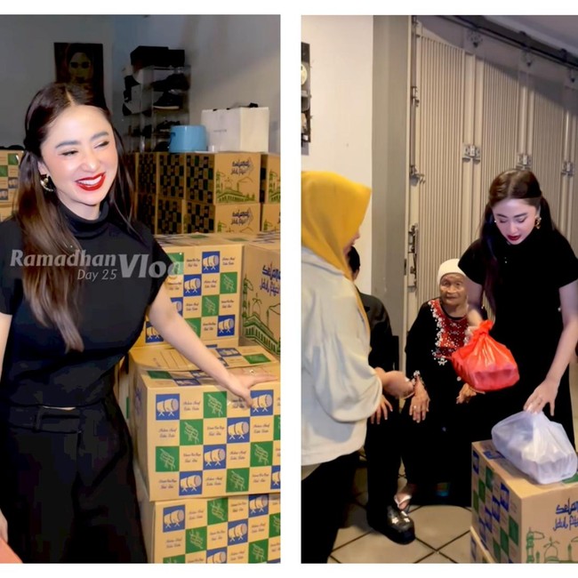 Dewi Perssik Bagi-bagi Sembako di Rumah Jakarta, Warga Antre Panjang!