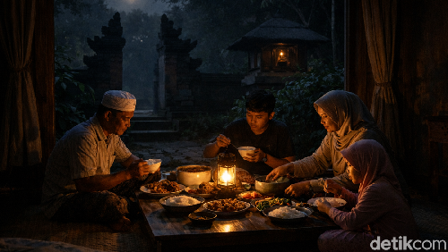 Ilustrasi umat Islam melaksanakan sahur saat Nyepi di Bali.