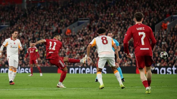 Liverpool vs Galatasaray Soccer Football - UEFA Champions League - Round 16 - Second Leg - Liverpool v Galatasaray - Anfield, Liverpool, Britain - March 18, 2026 Liverpool's Mohamed Salah scores their fourth goal REUTERS/Phil Noble