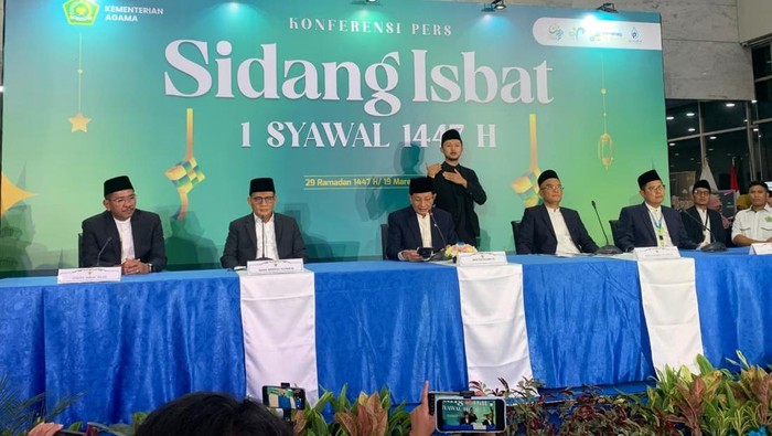 Sidang isbat penetapan 1 Syawal 1447 Hijriah digelar di kantor Kementerian Agama, Jalan MH Thamrin, Jakarta Pusat, Kamis (19/3/2026).