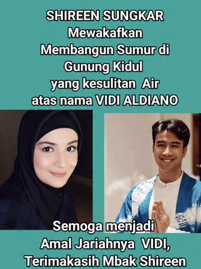 Shireen Sungkar Wakafkan Sumur Atas Nama Vidi Aldiano