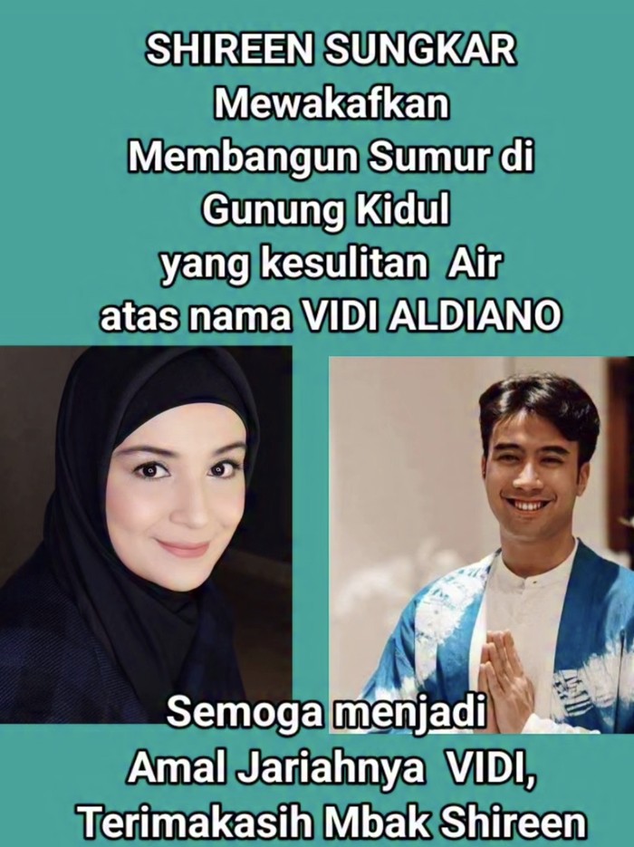 Shireen Sungkar Wakafkan Sumur Atas Nama Vidi Aldiano
