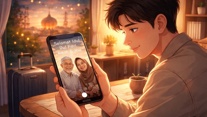 Ilustrasi ucapan selamat hari raya Idul Fitri untuk orang tua.