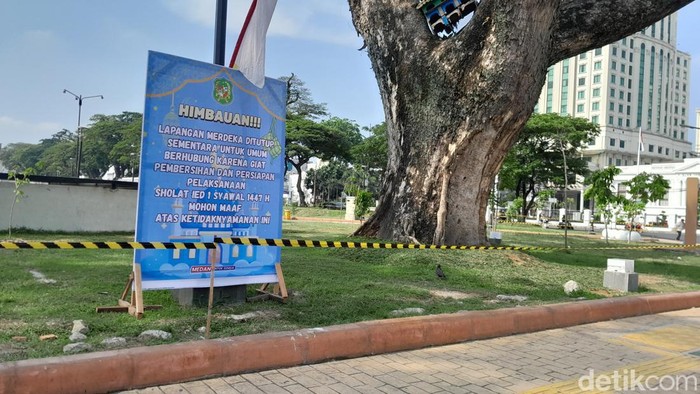 Lapangan Merdeka Medan ditutup sementara jelang Salat Id 1447 H. (Rechtin Hani Ritonga/detikSumut)