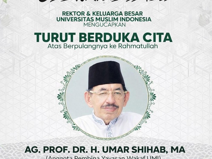 Umar Shihab, mantan Ketua Komisi Ukhuwah Islamiyah MUI dan pembina Yayasan UMI, meninggal dunia di usia 86 tahun. Dokumen Istimewa