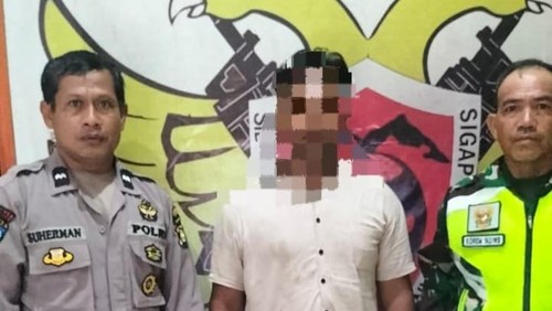 Pria berinisial H ditangkap polisi setelah membacok tetangganya AF hingga terluka di Desa Tanggabaru, Kecamatan Monta, Kabupaten Bima, NTB. Sabtu (21/3/2026). (Foto: Dok. Polsek Monta)