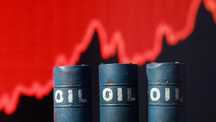 3D printed oil barrels and rising stock graph are seen in this illustration taken March 23, 2026. REUTERS/Dado Ruvic/Illustration