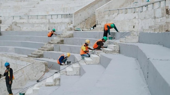 Kondisi pembangunan Stadion Teladan Medan.