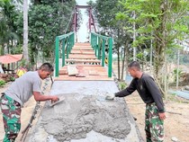 TNI Kebut Pembangunan Jembatan Gantung Sekerak Aceh Tamiang, Progres 79 Persen