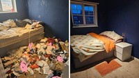Kamar ini penuh barang random dan sampah. Setelah dibersihkan, lihat betapa nyaman kalau tidur di kamar itu. Foto: Bored Panda