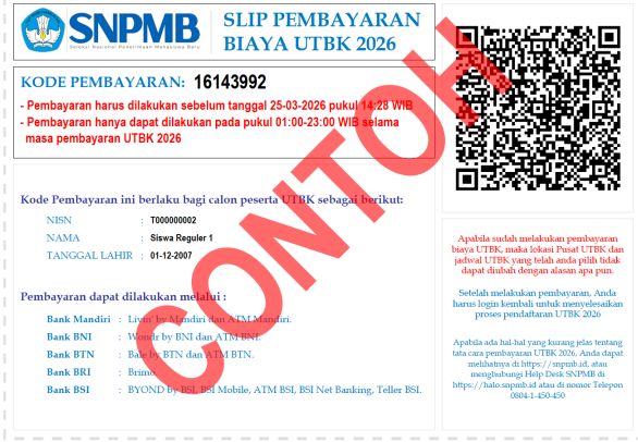 Contoh slip pembayaran pendaftaran UTBK-SNBT 2026. Contoh slip pembayaran pendaftaran UTBK-SNBT 2026.