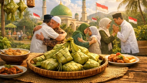 Ilustrasi lebaran ketupat. (Chat GPT)