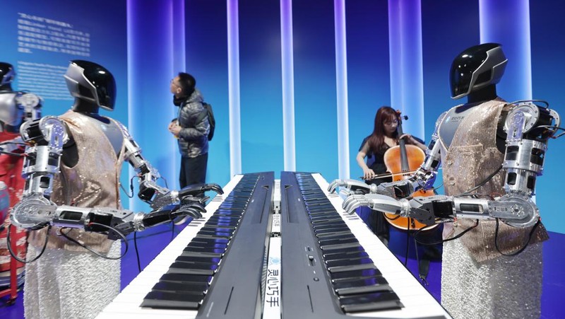 BEIJING, CHINA - MARCH 24: Robots play the piano at Zhongguancun International Innovation Center, the venue for the 2026 Zhongguancun Forum (ZGC Forum) Annual Conference, on March 24, 2026 in Beijing, China. Approved by China's State Council, the 2026 ZGC Forum Annual Conference will be held in Beijing from March 25 to 29. (Photo by VCG/VCG via Getty Images)