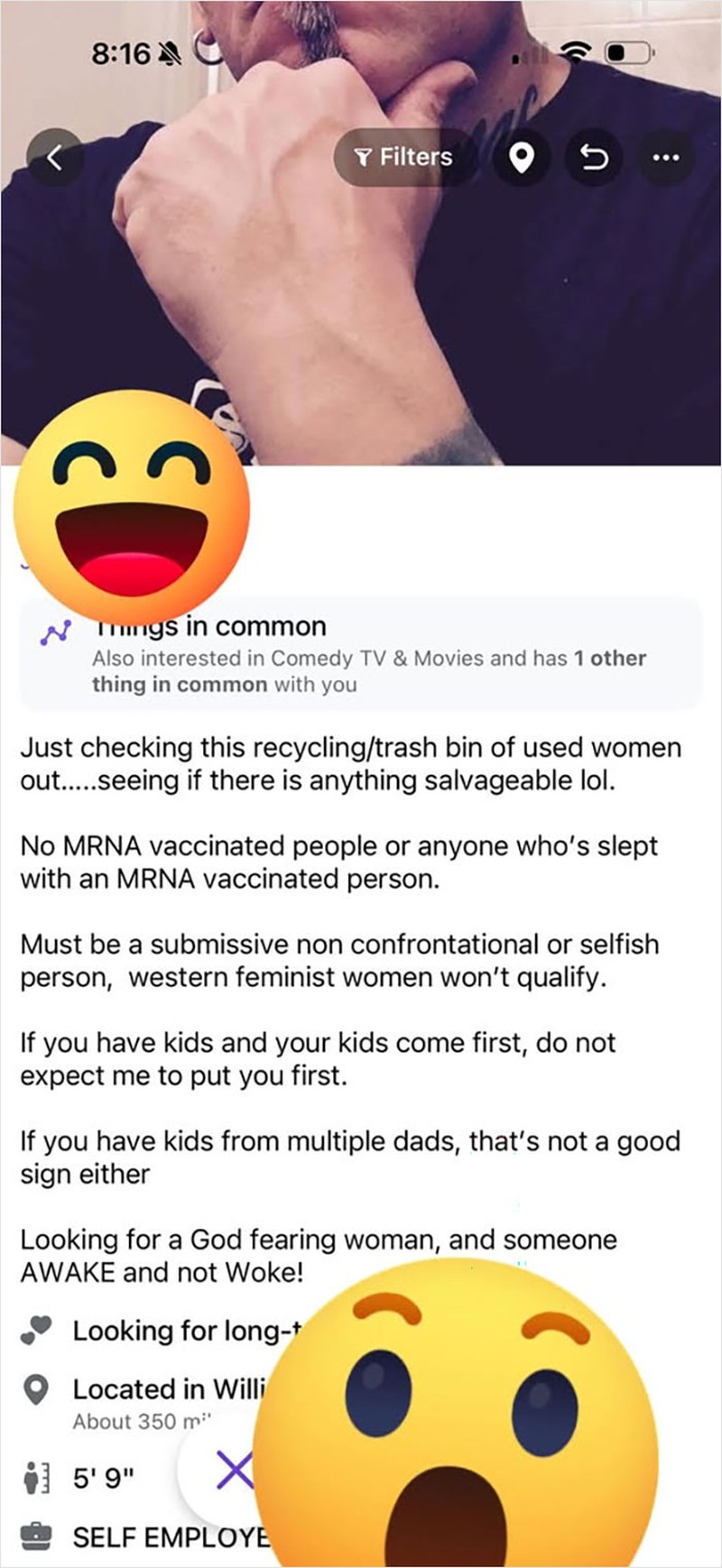 Kalau daftar aplikasi kencan, selain kamu single, pastikan juga kamu buat bio dan profil yang meyakinkan. Jangan cringe kayak begini ya, detikers.