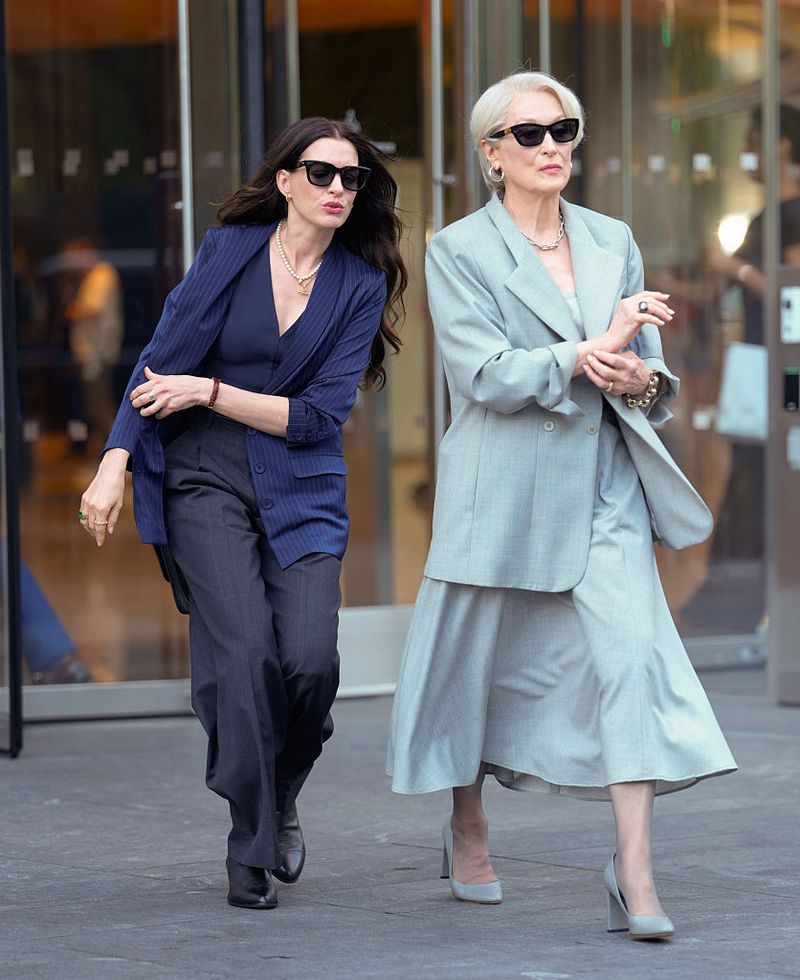 NEW YORK, NY - JULY 29: Anne Hathaway and Meryl Streep are seen on the set of 