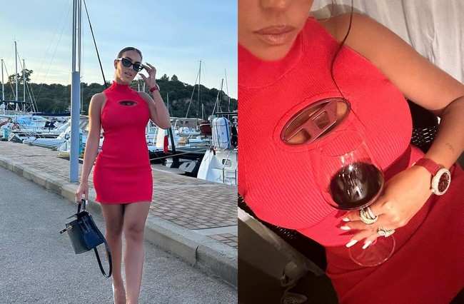 Wanita 32 tahun yang pernah bekerja sebagai sales di butik Gucci ini tampil serba merah termasuk jam tangan mewahnya. Georgina mengenakan jam Jacob & Co. Skeleton Northern Lights. Jam yang terinspirasi dari keindahan aurora ini dihiasi 323 berlian putih di casing, crown, bezel, dan buckle. Foto: Dok. Instagram Georgina Rodriguez