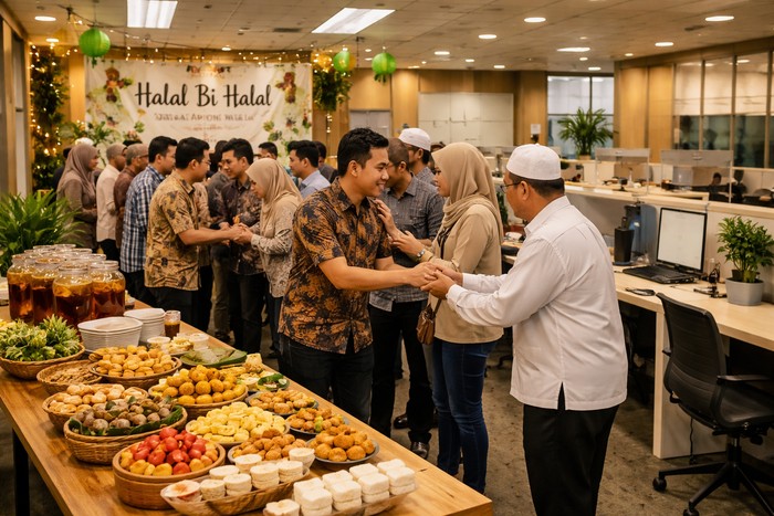 Ilustrasi kegiatan Halal bihalal. (Chat GPT)