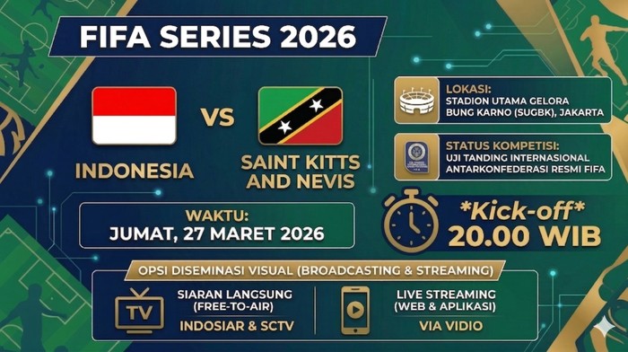 Timnas Indonesia siap memulai perjuangannya di turnamen internasional perdana, FIFA Series 2026, dengan menghadapi timnas Saint Kitts and Nevis.