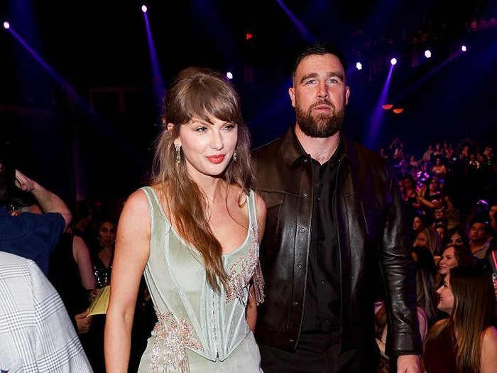 Taylor Swift and Travis Kelce at the 2026 iHeartRadio Music Awards held at Dolby Theatre on March 26, 2026 in Los Angeles, California. (Photo by Christopher Polk/Billboard via Getty Images)
