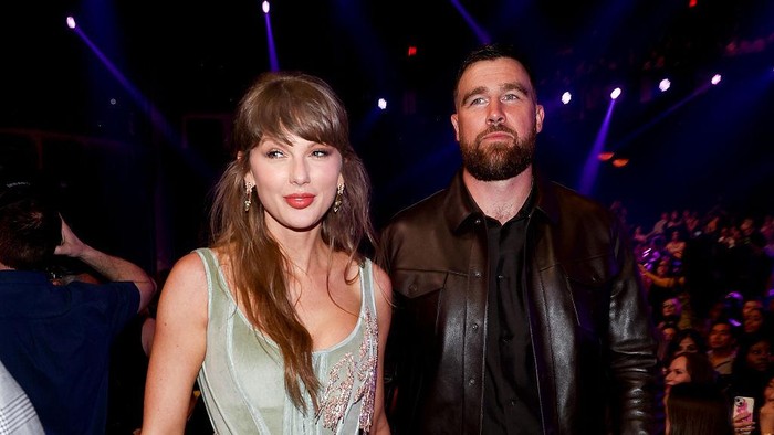 Taylor Swift and Travis Kelce at the 2026 iHeartRadio Music Awards held at Dolby Theatre on March 26, 2026 in Los Angeles, California. (Photo by Christopher Polk/Billboard via Getty Images)