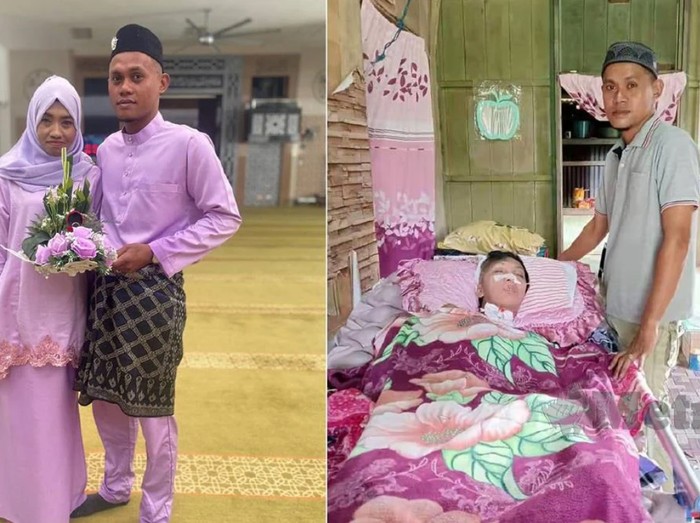 Baru 3 bulan menikah, istri lumpuh dan hilang ingatan usai motor masuk gaung. Sang suami rela berhenti kerja demi merawatnya meski kini tak lagi dikenali istri.