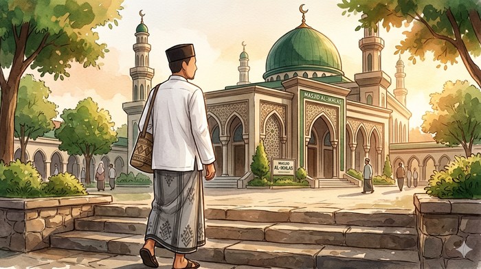 Ilustrasi muslim di masjid