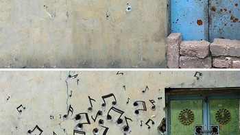Bekas tembakan di tembok dipoles menjadi sebuah not musik. Foto: Bored Panda