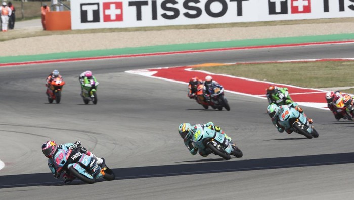 AUSTIN, TEXAS - MARCH 29: Maximo Quiles of Spain riding the CFMoto Gaviota Aspar Team Moto3 bike (28) during the MotoGP of  United States Moto3 race at Circuit of The Americas on March 29, 2026 in Austin, Texas. (Photo by Gold & Goose Photography/Get