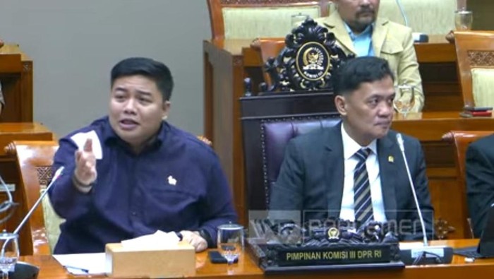 Ketua Umum Gekrafs Kawendra Lukistian (kiri) turut mengikuti rapat dengan Komisi III DPR bahas kasus Amsal Sitepu, Senin (30/3/2026).