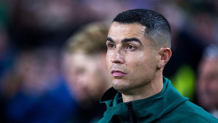 DUBLIN, IRELAND: NOVEMBER 13: Cristiano Ronaldo #7 of Portugal leads the team out before the Republic of Ireland V Portugal, 2026 World Cup Qualifying - UEFA, Group Stage match at Aviva Stadium on November 13th, 2025, in Dublin, Ireland. (Photo by Tim Clayton/Getty Images)