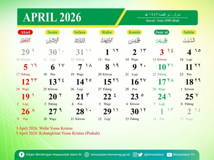 Kalender April Kemenag 2026