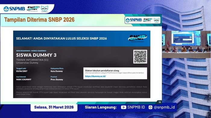 Tampilan pengumuman SNBP 2026