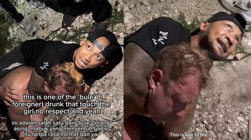 Video Belda memiting bule yang diduga mabuk di kawasan Uluwatu, Pecatu, Kuta Selatan, Badung, Bali, viral di media sosial. (Foto: Tangkapan layar Instagram @belda_brig_sando)