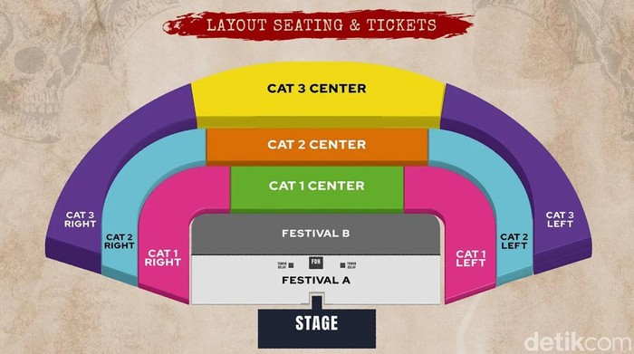 Layout tempat duduk dan tiket konser Avenged Sevenfold. (dok a7xindonesia.com)