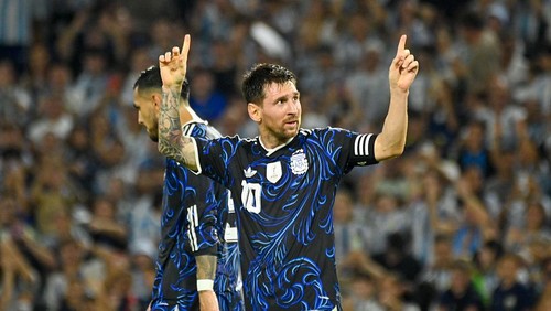 Lionel Messi celebrates for Argentina during an international friendly match ahead of the FIFA World Cup, on March 31, 2026, at Estadio Alberto J. Armando in Buenos Aires, Argentina. (Photo by Juan Manuel Baez/NurPhoto via Getty Images)