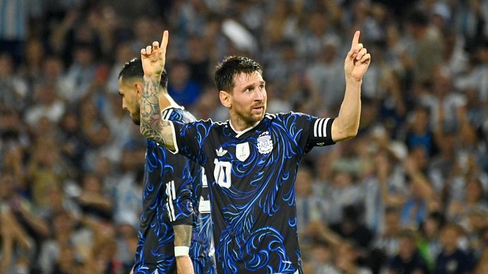 Lionel Messi celebrates for Argentina during an international friendly match ahead of the FIFA World Cup, on March 31, 2026, at Estadio Alberto J. Armando in Buenos Aires, Argentina. (Photo by Juan Manuel Baez/NurPhoto via Getty Images)