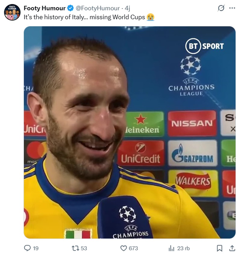 Italia gagal lolos ke Piala Dunia 2026 usai dikalahkan Bosnia and Herzegovina di Kualifikasi zona Eropa. Ini kali ketiga negeri sepakbola itu gagal ke turnamen paling tinggi hingga jadi bahan meme netizen.