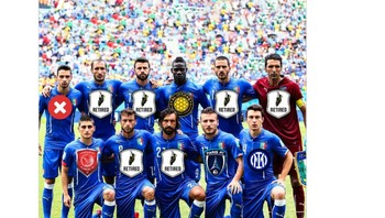 Para punggawa Italia terakhir saat tampil di Piala Dunia 2014. Saat itu, Gli Azzuri pun tidak tampil impresif. Foto: Screenshot X