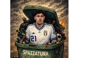 Bastoni yang dapat kartu merah jadi bahan ejekan netizen karena bikin Italia gagal ke Piala Dunia 2026. Foto: Screenshot X