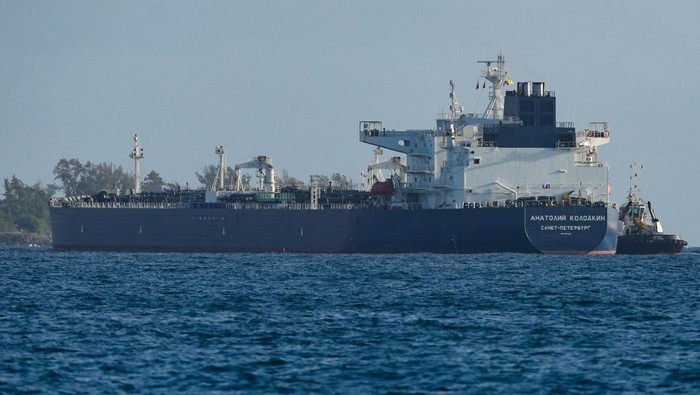 The Russian-flagged oil tanker Anatoly Kolodkin manoeuvres in Matanzas Bay, Cuba, whose economy has ground to a halt under a de facto oil blockade imposed by the U.S., resulting in an energy crisis that has led to strict gasoline rationing and a seri
