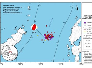 48 Gempa Susulan Terjadi Usai Gempa M 7,6 di Bitung Sulut
