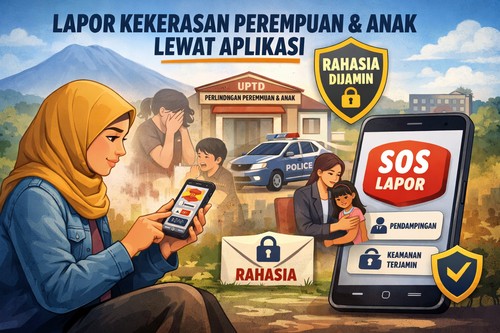 Ilustrasi Warga NTB Bisa Lapor Kekerasan Perempuan dan Anak Lewat Aplikasi. (Chat GPT)