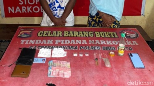 Pengedar sabu SH dan KF yang ditangkap Tim Opsnal Satresnarkoba Polres Bima Kota pada Rabu (1/4/2026).