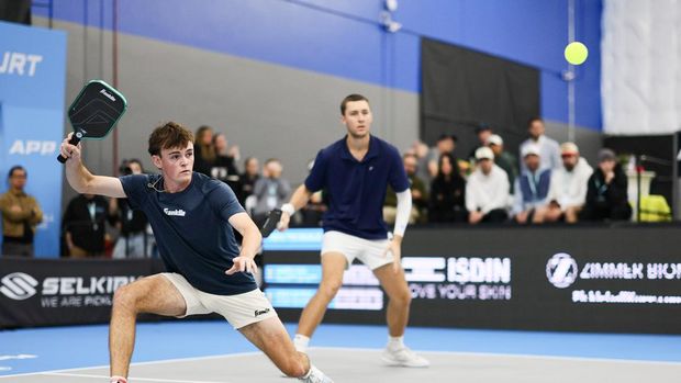 Pickleball SEATTLE, WASHINGTON - MARCH 29: Casey Diamond and Aidan Schenk in actionduring the final day of the 2026 AARP Open at Side Out Tsunami Pickleball Center on March 29, 2026 in Seattle, Washington. (Photo by Caean Couto/The APP/Getty Images)