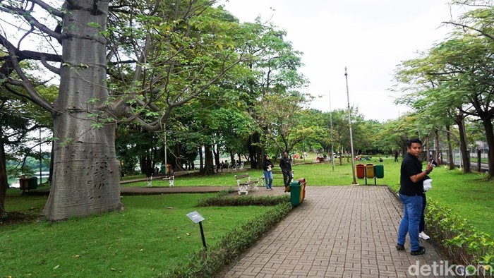 Taman Waduk Ria Rio menjadi pilihan warga untuk bersantai di Jakarta. Beragam aktivitas dilakukan mulai dari piknik hingga memancing di ruang terbuka.