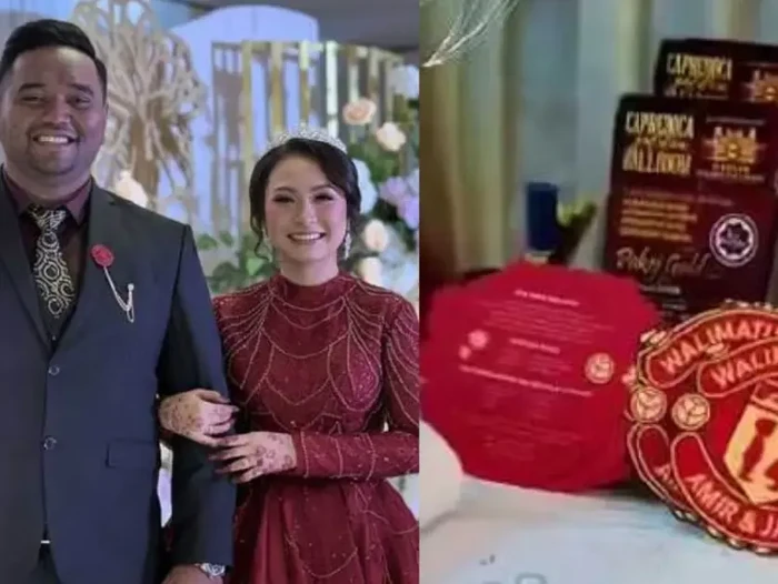 Fans Manchester United, Mohd Amir Fadzly (31), viral usai gelar pernikahan bertema klub favoritnya di Selangor. Ia habiskan Rp14 juta demi dekorasi serba  Manchester United.