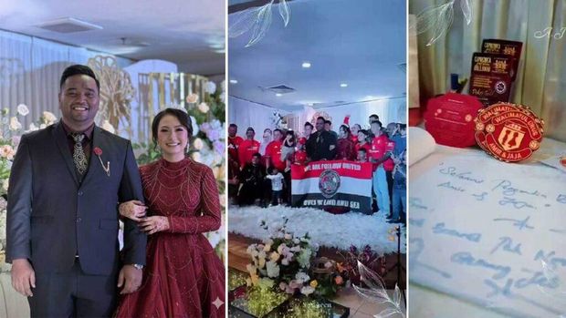 Fans Manchester United, Mohd Amir Fadzly (31), viral usai gelar pernikahan bertema klub favoritnya di Selangor. Ia habiskan Rp14 juta demi dekorasi serba  Manchester United.